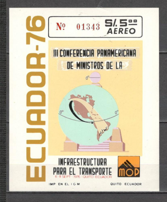 Ecuador.1976 Posta aeriana:Conferinta Ministrilor de Transport-Bl. GE.200