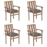 vidaXL Scaune grădină stivuibile cu perne, 4 buc, lemn masiv tec 3073395