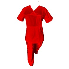 Costum Medical Pe Stil, Rosu cu Elastan, Model Sanda - XL, S