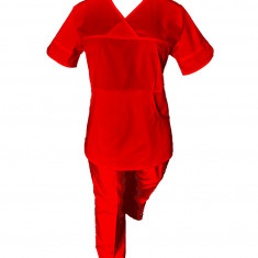 Costum Medical Pe Stil, Rosu cu Elastan, Model Sanda - L, L