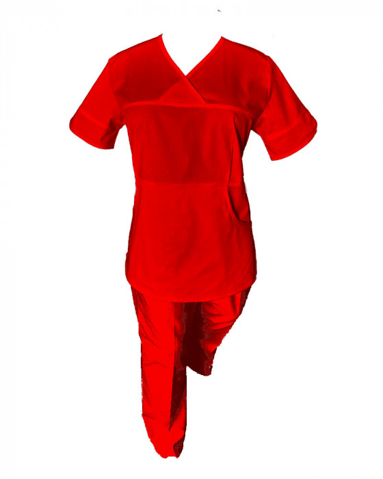 Costum Medical Pe Stil, Rosu cu Elastan, Model Sanda - XS, XS