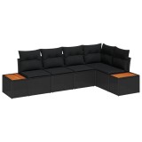 vidaXL Set de canapele pentru grădină cu pernă 5 pcs Negru Rattan poli 3348084