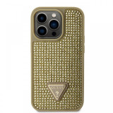 Guess Husa Rhinestones Triangle Metal Logo iPhone 14 Pro Auriu