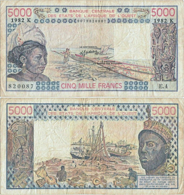 1982, 5.000 francs (P-708 Kf.2) - Senegal! foto