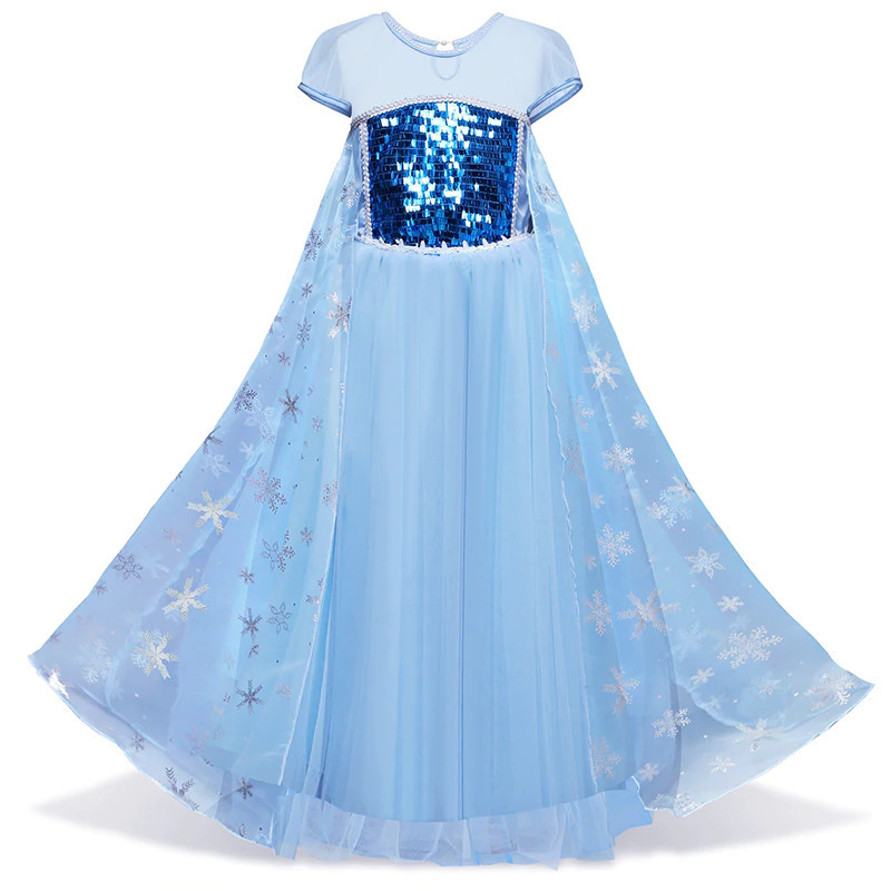 Rochie rochita Frozen Elsa cu volane 3.4,5 ani, 3-4 ani, Bleu | Okazii.ro