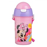 Sticlă Apă Copii, Minnie, Mecanism Pop-Up, Roz Lila, Capacitate 0,5L, Oem