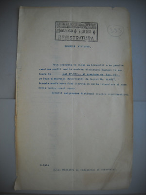 HOPCT DOCUMENT VECHI 393 MINISTERUL INDUSTRIEI COMERT EXTERIOR /BUCURESTI 1936 foto