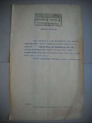 HOPCT DOCUMENT VECHI 393 MINISTERUL INDUSTRIEI COMERT EXTERIOR /BUCURESTI 1936 foto