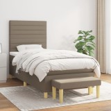 VidaXL Pat box spring cu saltea, gri taupe, 90x190 cm, textil