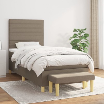 vidaXL Pat box spring cu saltea, gri taupe, 100x200 cm, textil 3137217 foto