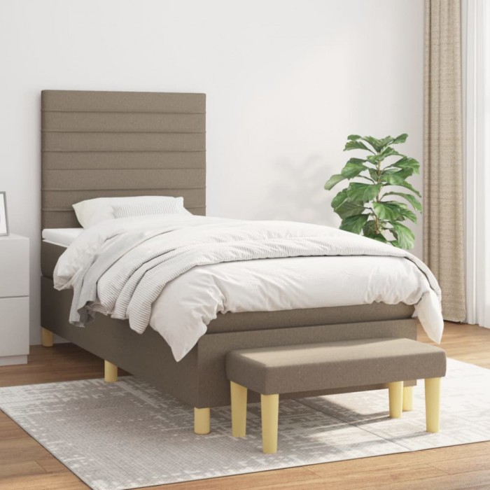 vidaXL Pat box spring cu saltea, gri taupe, 100x200 cm, textil 3137217