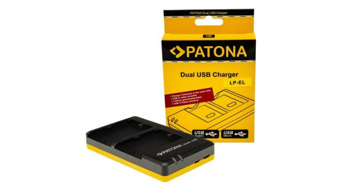 PATONA &Icirc;ncărcător dublu pentru Canon LP-EL Speedlite EL-1 EL-5 incl. Cablu USB-C