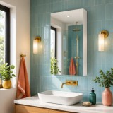 Dulap pentru baie cu front oglinda, 60 cm, PAL, usa, 3 rafturi, alb