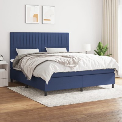 Pat box spring cu saltea, albastru, 180x200 cm, material textil foto