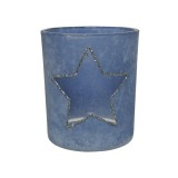 Cumpara ieftin Suport lumanare - Glass Snowy Hollowed - Star with Gold Rim - Blue | Kaemingk