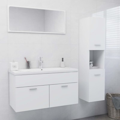 Set mobilier de baie, alb, lemn prelucrat foto