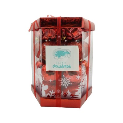 Set de 28 ornamente de brad, Flippy, de tip Glob, Rosu, din polistiren, cu finisaj sclipitor , cutie 18 cm adancime x 22 cm inaltime x 18 cm lungime) foto
