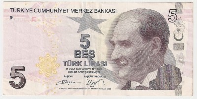 Turcia 5 lire 2009 XF foto