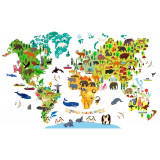Sticker pentru copii - Harta lumii cu animale si monumente