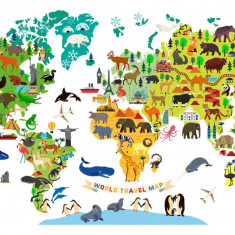 Sticker pentru copii - Harta lumii cu animale si monumente