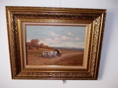Ion DOBOSARIU, &amp;quot;Car cu boi&amp;quot;, ulei/carton, 54x43 cm, tablou autentic foto