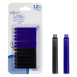 Set Cartușe Cerneală Stilou, 12 Buc, Albastru/Negru, ștergere Ușoară