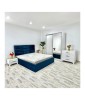 Dormitor complet albastru: pat 160x200cm, noptiere, sifonier 150cm, comoda. Transport gratuit