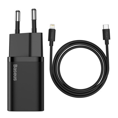 Incarcator priza Type-C 20W + cablu Baseus, negru, TZCCSUP-B01 foto