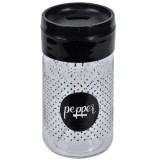 Solniță Sticlă, Capac Negru cu Buline, Capacitate 135cc, Transparent/Bordo, Oem