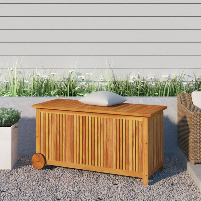 vidaXL Ladă de depozitare de grădină cu roți, 113x50x58 cm lemn acacia