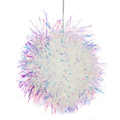 Glob Brad Crăciun, Tinsel Holografic, 10cm, Alb, Poliester
