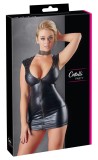 Rochie neagra, stralucitor cu aspect umed, cu decolteu adanc si fermoar