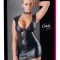 Rochie neagra, stralucitor cu aspect umed, cu decolteu adanc si fermoar
