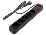 Prelungitor ARCON 5 prize 10A cu protecție la supratensiune, cablu 1.5m, negru