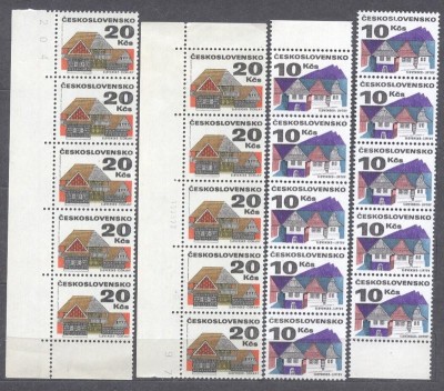 Czechoslovakia 1972 Definitives Buildings 10Kc+20Kc x 10 MNH S.621 foto