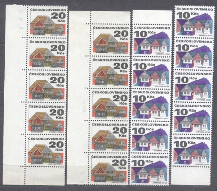 Czechoslovakia 1972 Definitives Buildings 10Kc+20Kc x 10 MNH S.621