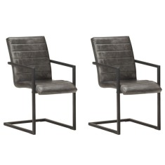 vidaXL Scaune de bucătărie tip consolă, 2 buc., gri, piele naturală 321842