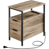 Noptiera VASAGLE maro cu priza integrata, 2 sertare si rafturi, 60x35x61 cm