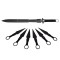 Set sabie de vanatoare IdeallStore&reg; Last Ronin si sase cutite de aruncat, otel inoxidabil, negru