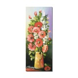 Tablou pictat manual, hol, dormitor, living, Carafa cu maci imperiali, 60x25cm ulei pe panza, gata de agatat pe perete