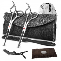 Set complet foarfeca tuns filat clama manta brici geanta frizerie coafor barber foto