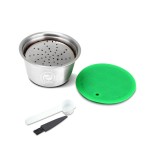 Set Capsula cafea INOX/lingurita/periuta, Dolce Gusto Crema, reincarcabila/lavabila, certificare LFGB, standrad German, argintiu/verde