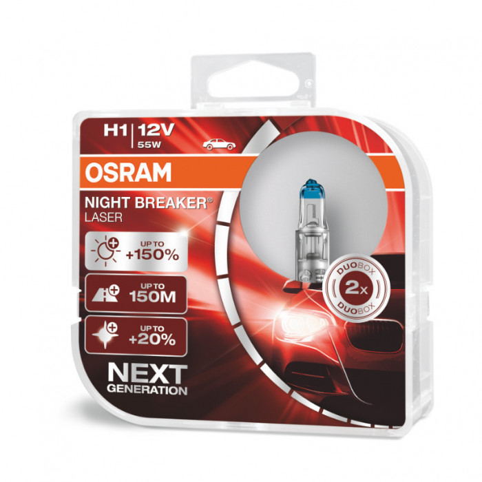 Set 2 becuri auto cu halogen Osram H1