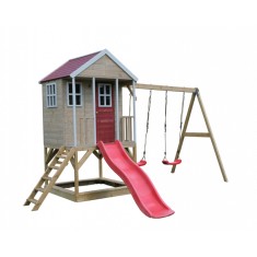 Casuta de gradina Nordic Adventure House cu platforma cu loc pentru nisip, tobogan si leagan dublu (M30R), Wendi Toys foto