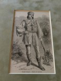 Desen gravura,Auguste Lancelot, Taran Valah, cca 1860, 10x17 cm, cu passepartout, Portrete, Grisaille, Realism