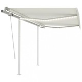 Cumpara ieftin Copertină retractabilă manual cu LED, crem, 3,5x2,5 m