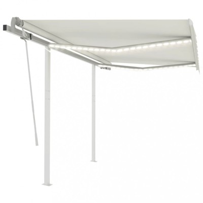Copertină retractabilă manual cu LED, crem, 3,5x2,5 m foto