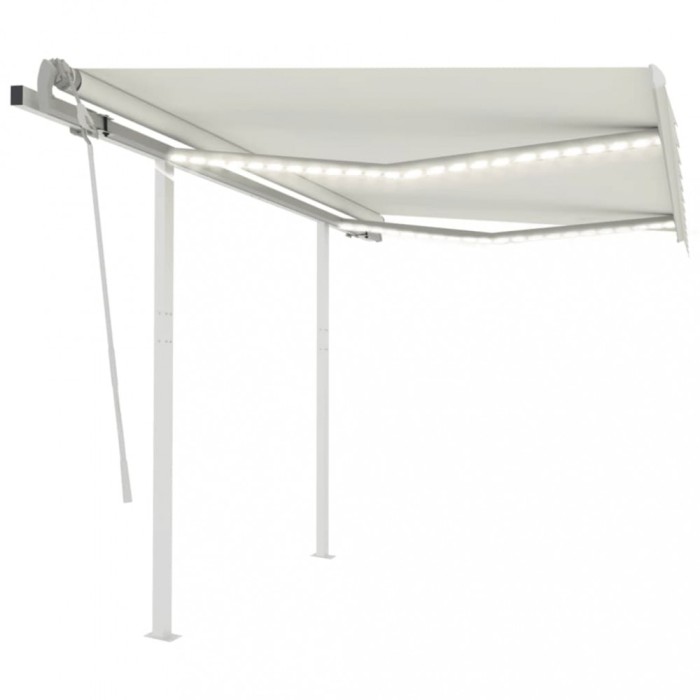 Copertină retractabilă manual cu LED, crem, 3,5x2,5 m