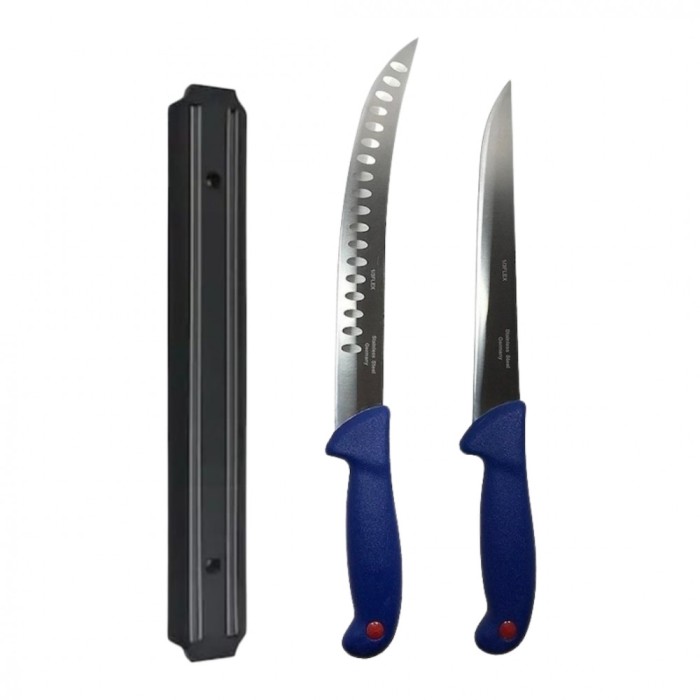 Set profesional de macelarie, filetat transat, degresat, feliat, 2 cutite, suport magnetic