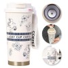 Termos 550ml, design inox, etanș, alb cu imprimeu, Manolex&reg;